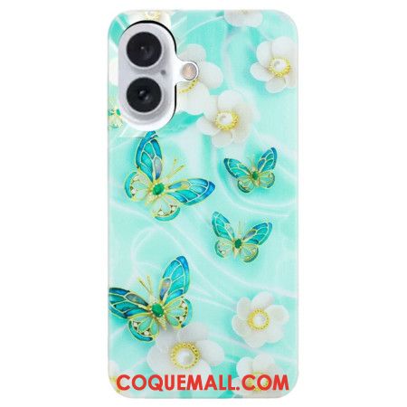 Coque iPhone 16 Fleurs et Papillons