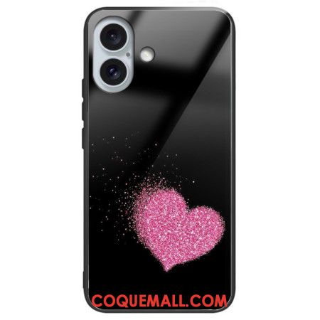 Coque iPhone 16 Plus Verre Trempé Coeur Rose