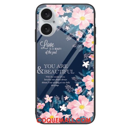 Coque iPhone 16 Plus Verre Trempé Fleurs Roses