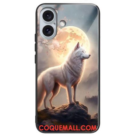 Coque iPhone 16 Plus Verre Trempé Loup au Clair de Lune