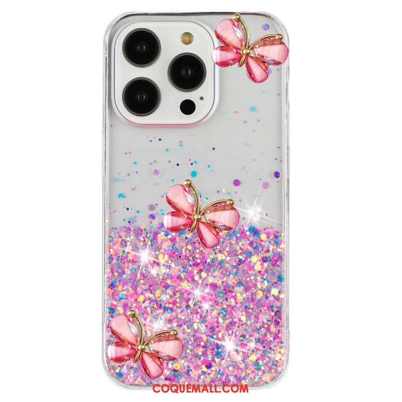 Coque iPhone 16 Pro Max Effet lumineux Papillons 3D