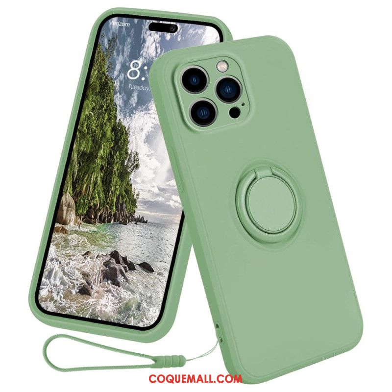 Coque iPhone 16 Pro Max Silicone Liquide Anneau-Support à Lanière