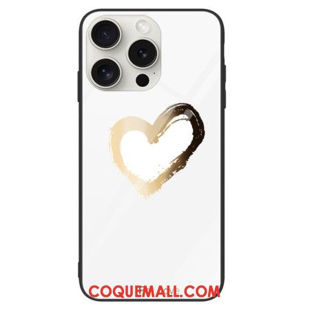 Coque iPhone 16 Pro Max Verre Trempé Coeur Doré sur Fond Blanc