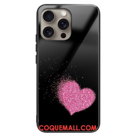 Coque iPhone 16 Pro Max Verre Trempé Coeur Rose