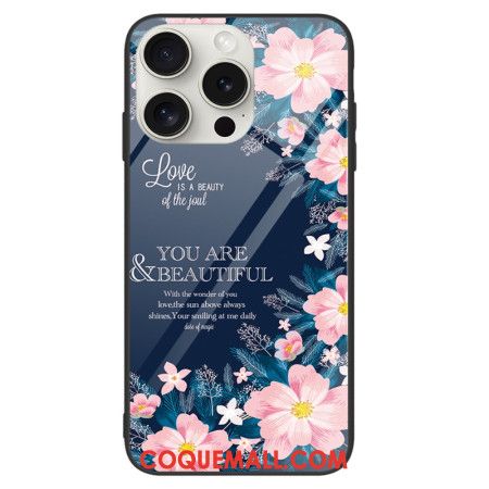 Coque iPhone 16 Pro Max Verre Trempé Fleurs Roses