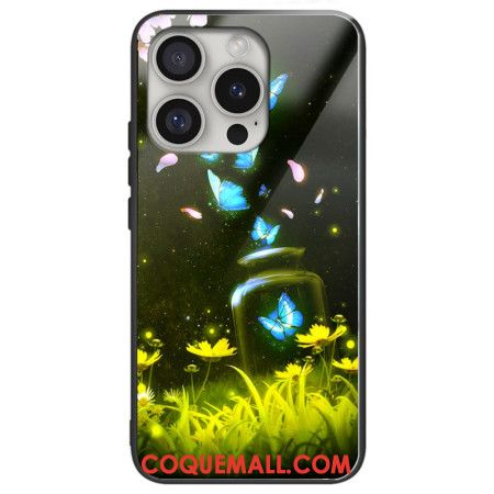 Coque iPhone 16 Pro Max Verre Trempé Papillons en Bouteille