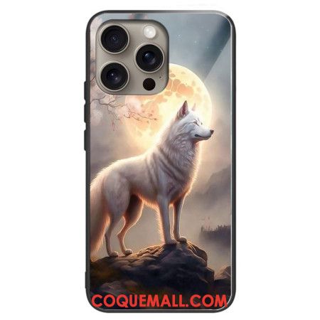 Coque iPhone 16 Pro Max Verre Trempé loup au Clair de lune