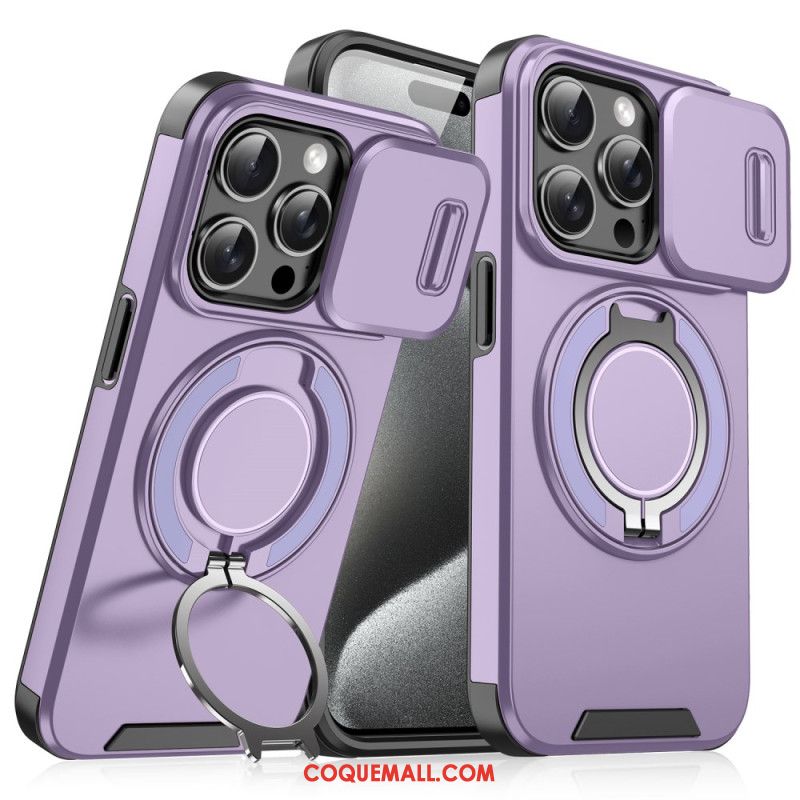 Coque iPhone 16 Pro Support Rotatif et Couvercle Coulissant pour Lentille de Caméra