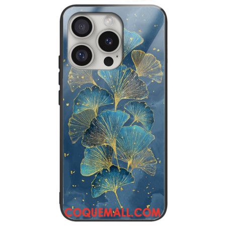 Coque iPhone 16 Pro Verre Trempé Feuilles de Ginkgo