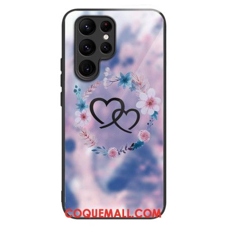 Coque pour Samsung Galaxy S24 Ultra 5G Verre Trempé Coeur à Coeur