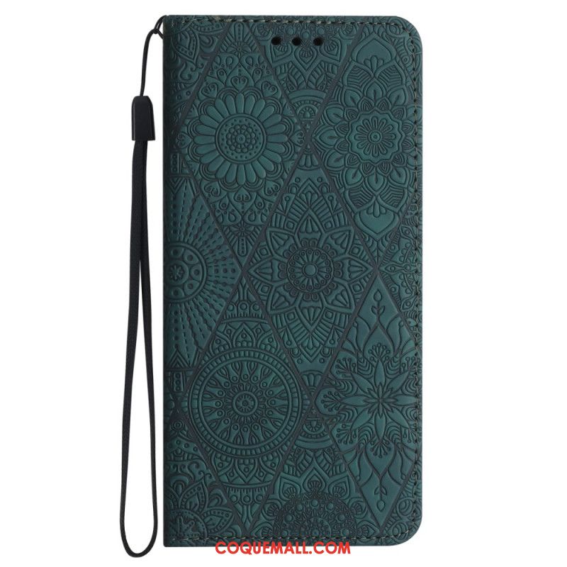 Flip Cover Samsung Galaxy A15 5G Patchwork à Lanière