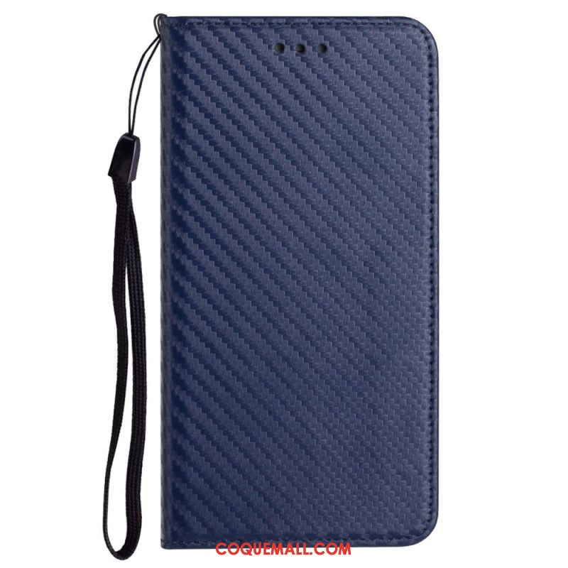 Flip Cover Samsung Galaxy A55 5G Fibre Carbone à Lanière