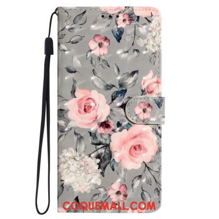 Housse Oppo A98 5G Fleurs Roses à Lanière