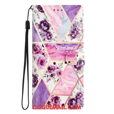 Housse Oppo A98 5G Fleurs Violettes à Lanière