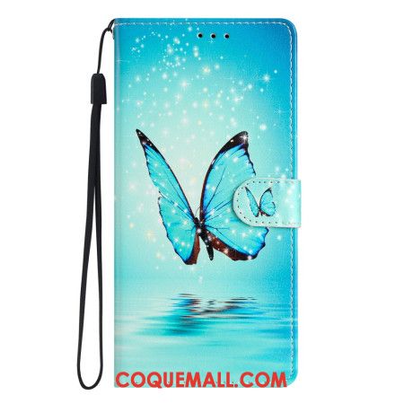 Housse Oppo A98 5G Papillon Bleu à Lanière