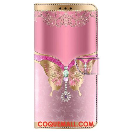 Housse Oppo A98 5G Papillon Rose et Or