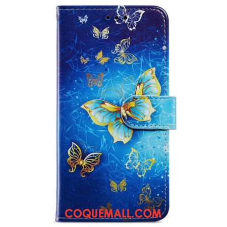 Housse Oppo A98 5G Papillons Dorés à Lanière