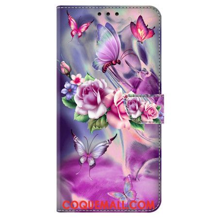 Housse Oppo A98 5G Papillons et Fleurs Violettes