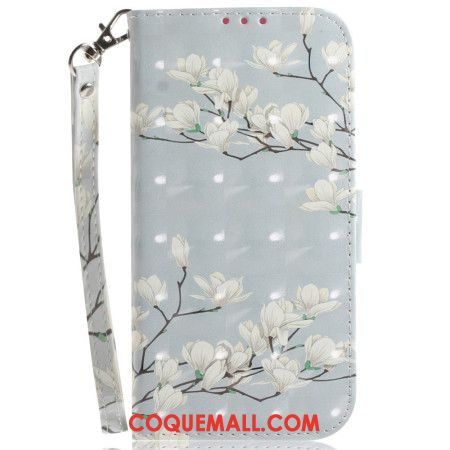 Housse Oppo Reno 11 5G Magnolias à Lanière