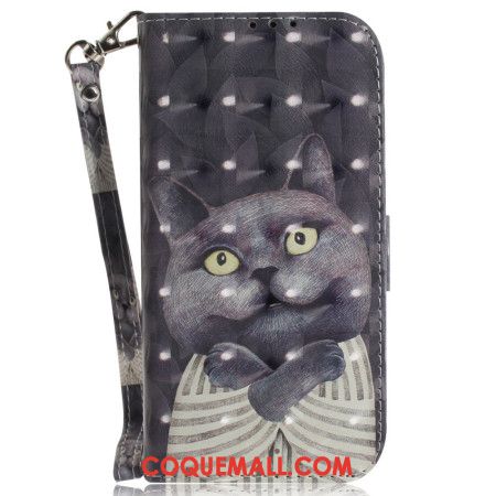 Housse Oppo Reno 12 5G Chat Gris à Lanière