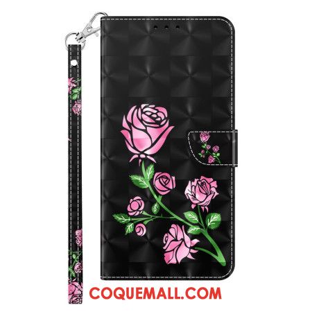 Housse Samsung Galaxy A15 Fleurs de Rose à Lanière