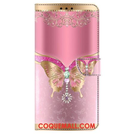 Housse Samsung Galaxy A55 5G Papillon Rose Doré