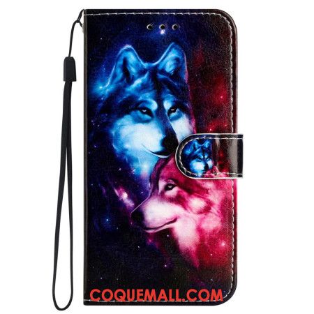 Housse Samsung Galaxy S24 5G Couple de Loups à Lanière