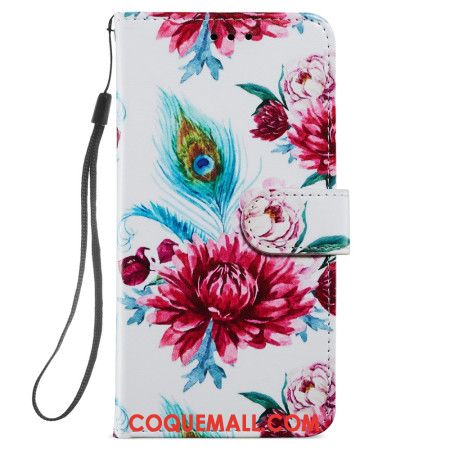 Housse Samsung Galaxy S24 5G Fleurs Colorées à Lanière