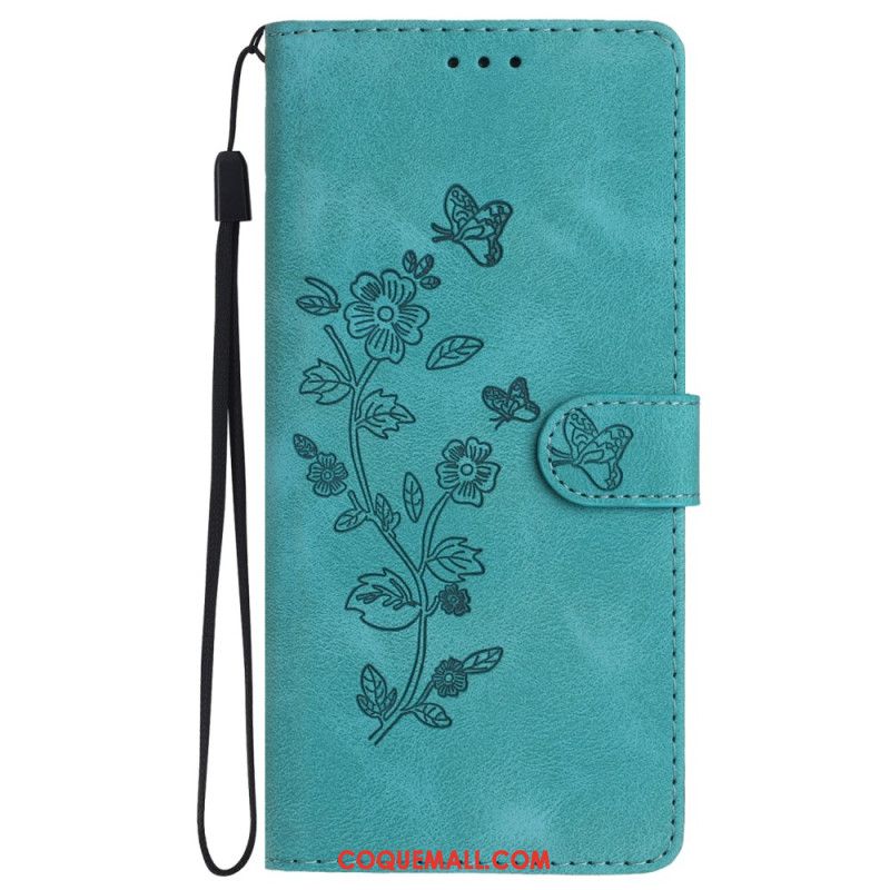 Housse Samsung Galaxy S24 5G Motif de Fleurs Discret à Lanière