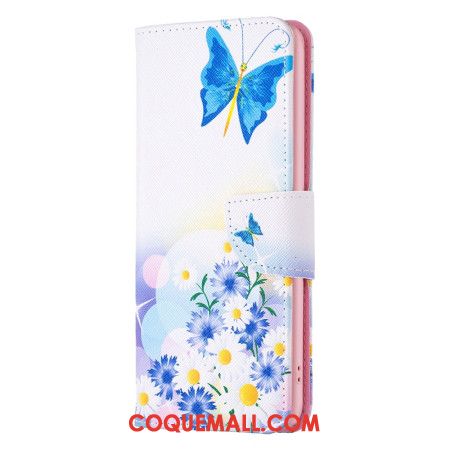 Housse Samsung Galaxy S24 5G Papillons et Fleurs Bleus