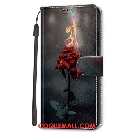 Housse Samsung Galaxy S24 5G Rose Feu à Lanière