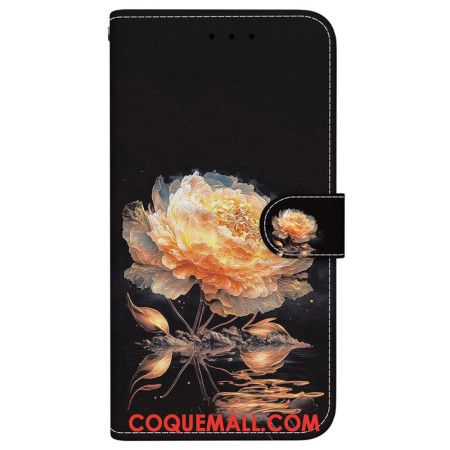 Housse Samsung Galaxy S24 FE Pivoine Dorée à Lanière