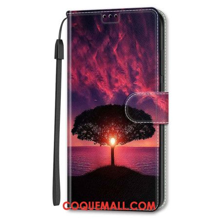 Housse Samsung Galaxy S24 Plus 5G Arbre Noir au Coucher de Soleil à Lanière