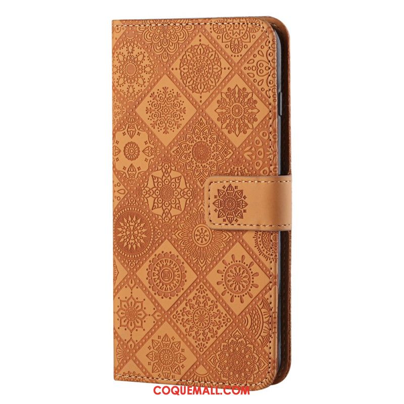 Housse Samsung Galaxy S24 Ultra 5G Motif Floral Ethnique à Lanière