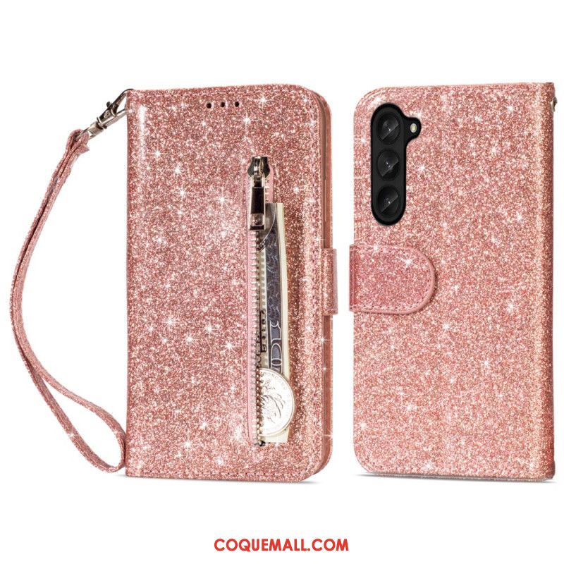 Housse Samsung Galaxy Z Fold 5 Porte-Monnaie Paillettes à Lanière