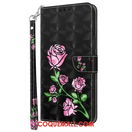 Housse Xiaomi Redmi Note 13 4G Fleurs Roses à Lanière