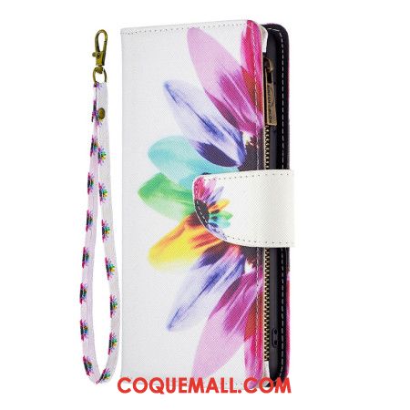 Housse Xiaomi Redmi Note 13 5G Portefeuille Fleur Aquarelle à Lanière