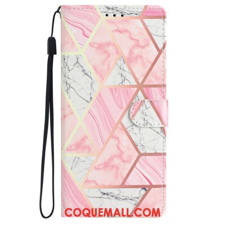 Housse iPhone 16 Marbre Rose à Lanière