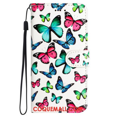 Housse iPhone 16 Motif Papillons à Lanière