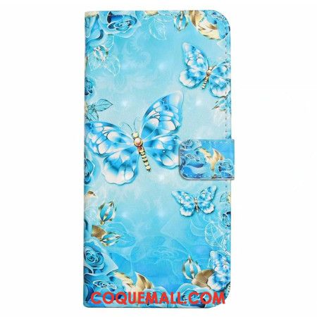 Housse iPhone 16 Papillons Bleus Clairs