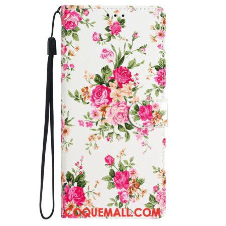 Housse iPhone 16 Plus Fleurs Rouges à Lanière