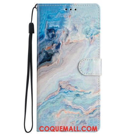 Housse iPhone 16 Plus Marbre Bleu à Lanière