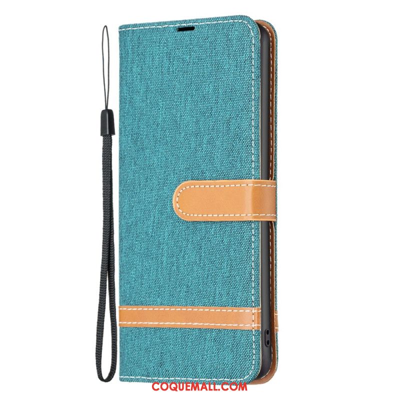 Housse iPhone 16 Plus Tissu Jeans à Lanière