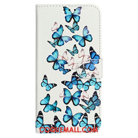 Housse iPhone 16 Plus Vol de Papillons Bleus