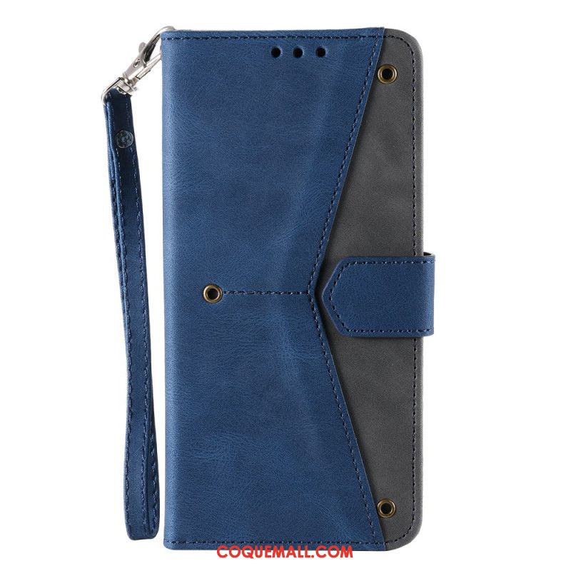 Housse iPhone 16 Pro Max Bicolore Coutures à Lanière