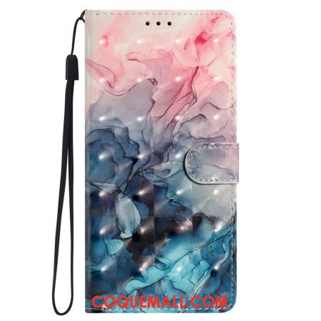 housse Oppo A98 5G Marbre Rose et Bleu à Lanière